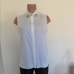 Christopher Kane White Sleeveless Blouse with Embellished Collar size 8 US